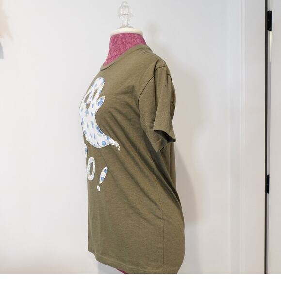 BOO BERRY Flannel Ghost Appliqued on an Olive-green Size S T shirt - Picture 4 of 7